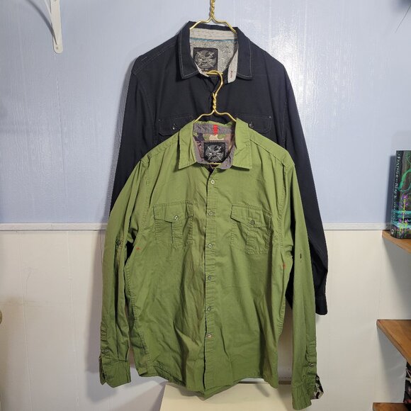 Drill Men's Extra Large Black / Green Casual Button Front Longsleeve Top Bundle - Picture 1 of 12